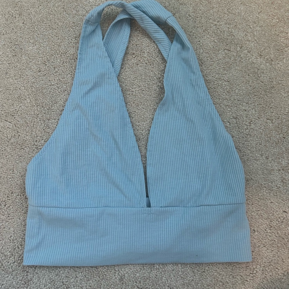 blue cropped tank top